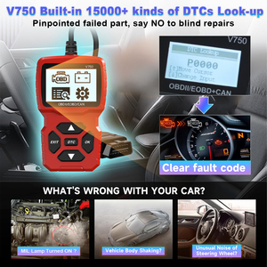 Nuovo OBD II RED V750 12V Scanner per auto e sistema di controllo del veicolo lettore di codici diagnostici per strumenti di diagnostica - Product Image 4