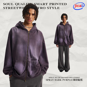 Sudadera con Capucha y Doble Cremallera, Estilo Otoño/Invierno 2025, 430G, Lavado con Efecto Desgastado, Borde Deshilachado, Estilo Rat Bag - Product Image 6