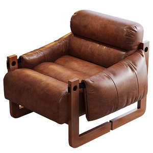 Jersey Island Single <strong>Sofa</strong> Chair Mid-Century Retro Style Leather Leisure Lazy Chair Solid Wood Frame <strong>Sponge</strong> <strong>for</strong> Living Room - Product Image 5