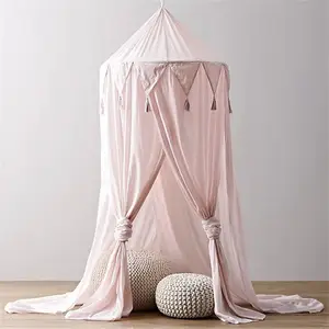 Latest Kids Bed Canopy with Triangle Tassel Design Circular Chiffon Hanging Canopy Boys Girls Home Use Filled Polyester Cotton