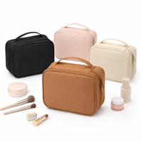 Trousse de Maquillage de Voyage en Gros Personnalisée en Oxford Grande Capacité, Étui Cosmétique avec Support pour Pinceaux, Double Fermeture Éclair et Poignée, Trousse de Toilette pour Femme