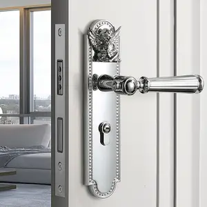 卧室法式轻豪华房间门锁银色静音磁性室内天使装饰豪华木制门锁