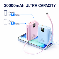 Baterai Li-Polymer Pengisian Cepat Tipe-C 22.5W 30000mAh Power Bank Berkapasitas Tinggi dengan Kabel dan Layar LED