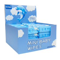 Vente en gros de 256 lingettes portables de 14*15 cm, 99% d'eau pure, sans alcool, au pH neutre, non parfumées, mini lingettes portables