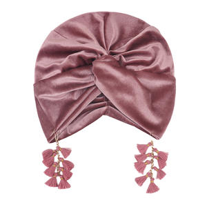 Couvre-chef en velours uni avec pompons pour femme, décontracté, pour le quotidien, les fêtes, le cyclisme, <span class=keywords><strong>tuban</strong></span> - Product Image 2