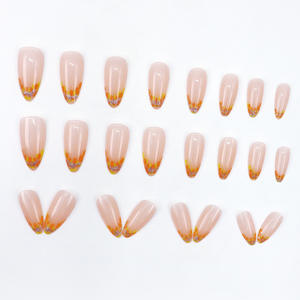 Ms.Miemie 24 pièces Fallen Leaf Glitter French Almond Nail Art Set <span class=keywords><strong>Pale</strong></span> Yellow Autumn <span class=keywords><strong>Orange</strong></span> Girlish Armor Conçu pour - Product Image 2