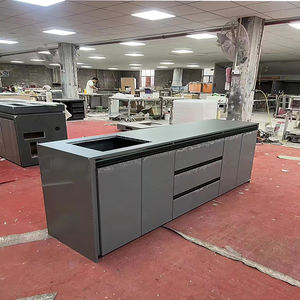 Brushed Stainless Steel American Style Durable Coffee <b>Bar</b> Island Office Mall Multi Level Counter with Drawer <b>Shelf</b> - Product Image 1