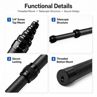 1,5M Carbon Fiber Telescopische Verlengstok Waterdicht Lichtgewicht Compact Draagbaar Krimpkousgreep 2-5kg Draagvermogen Selfie Stick
