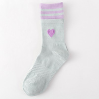 Chaussettes pour femmes printemps et automne, nouveau, double côtelé, rayé, amour, cœur, broderie, tendance, sport, bas en coton