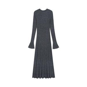 Jupe mi-longue en maille respirante à col montant et manches longues pour femme, en polyester/nylon, design amincissant à la taille, plissée, style A - Product Image 5