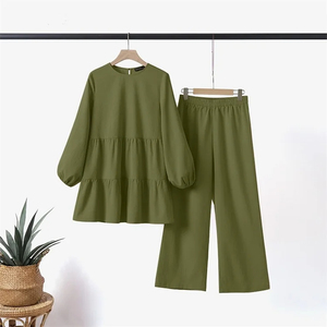 Vêtements islamiques personnalisés ensemble 2 pièces pour femmes musulmanes avec chemisier et <span class=keywords><strong>pantalon</strong></span> de couleur unie - Product Image 5