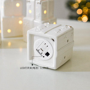 LINGKAI White Ceramic Christmas Gift Box Bell Ornaments With <b>LED</b> <b>Lights</b> Gold Trim Tabletop Xmas Home Holiday Desktop Decor - Product Image 5