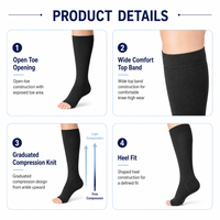 Chaussettes de compression à pointe ouverte pour mollets larges, 20-30 mmHg, grande taille, soutien gradué, hauteur genou, pour femmes et hommes, OEM, marque privée