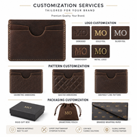 Porte-cartes en cuir vintage marron fin avec encoche avant en cuir ciré vintage en forme de U et surpiqûres crème ODM OEM