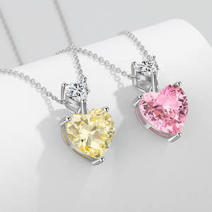 قلادة من الفضة الإسترليني S925 على شكل قلب وردي لامع قطرة ماء روديوم تتميز بالزركون حفلة خطوبة في الذكرى السنوية العصرية - Product Image 3