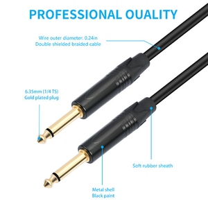 1/4 TS câble blindé <span class=keywords><strong>Double</strong></span> <span class=keywords><strong>couche</strong></span> grand 2 noyaux plaqué or 6.35mm mâle à mâle guitare électrique Console de mixage câble Audio - Product Image 6