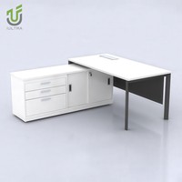 Bureau de direction IULTRA 1,6 m, design moderne et simple, table en L pour manager, mélamine blanche, montage facile, armoire de rangement