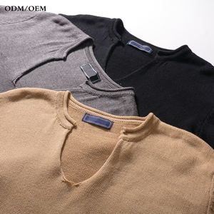 Pull en tricot d'hiver pour homme, couleur unie, col en V, 100% coton, pull-over pour homme - Product Image 2