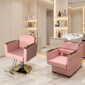 Paquete de Muebles de Peluquería Modernos de Lujo en Dorado y Rosa, Juego de Muebles de Peluquería de Fibra de Vidrio Personalizados, Equipo de Salón de Belleza - Product Image 2