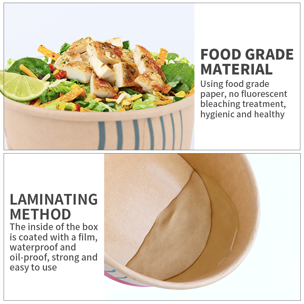 custom Disposable Food Packaging kraft paper box greaseproof soup cup salad food takeaway bowl with LidPopular