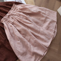 Robe d'été simple courte en pur lin taille élastique robe demi-longue jupe ample ligne A confortable