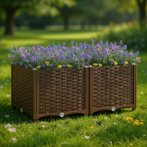 Fioriera Quadrata Media Rialzata Marrone in Polipropilene per Esterni Stile Rustico - Product Image 2