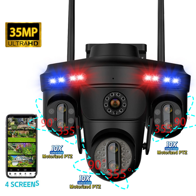 35MP 7 Lens 4 Screens Wifi IP Camera 3PTZ 30X Optical Zoom Outdoor Wifi IP CCTV Security Network Wireless Cameras Surveillance