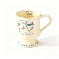 Mug en céramique sur pied motif ours de dessin animé mignon, style vintage, crème, tasse à café haute sur pied, pour thé de l'après-midi, lait ou eau