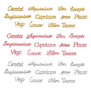 Juego de 12 Piezas de Adornos de Uñas 3D con Pedrería Dorada, Plateada y Rosa con Letras del Horóscopo, Accesorios Metálicos para Decoración de Uñas - Product Image 1