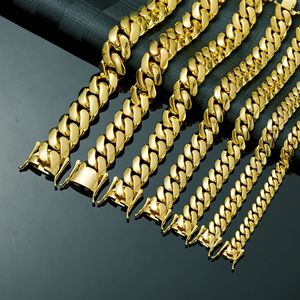 Collana a Catena Cubana Piatta in Acciaio Inossidabile 316L Placcato Oro PVD 14K, 8mm-20mm, Antiossidante, Impermeabile, Gioielli Hip Hop per Uomo - Product Image 2
