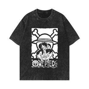 T-shirts en coton tricoté 100 % personnalisés en gros, style streetwear unisexe, avec imprimé graphique d'avatars d'anime, effet vintage délavé pour hommes - Product Image 4