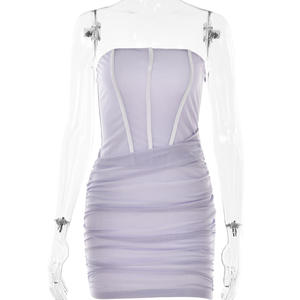 新しいデザインのサテンのセクシーなドレスの女性オフショルダー滑り止めボディコンバックレスストラップドレス - Product Image 6