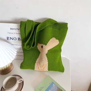 New Cute Cartoon Rabbit Knit Shoulder Bag Ladies <b>Sweet</b> Color Contrast Yarn Woven Tote Bag Trendy Casual Daily Handbag For Girls - Product Image 2