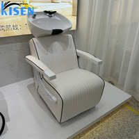 KISEN Fauteuil de lavage moderne de luxe pour salon de coiffure et spa, avec bac de lavage en céramique blanche, pour la beauté et le coiffage, à vendre