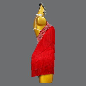 Costume de <span class=keywords><strong>danse</strong></span> latine en spandex à franges, robe de compétition de <span class=keywords><strong>danse</strong></span> de salon professionnelle avec strass - Product Image 3