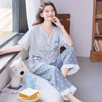 Vente en gros de nouveaux pyjamas en coton à manches courtes pour femmes, avec motif flocon de neige, rayures mignonnes et imprimés de dessins animés, ensembles décontractés pour la nuit