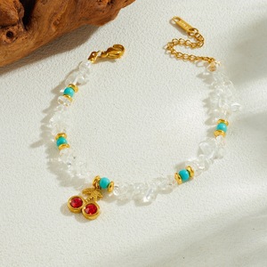 Fashion Charm Bracelet White Turquoise Beaded Chain Cherry Pendant Gift Jewelry - Product Image 2