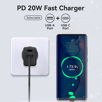 Chargeur Mural Rapide 2 en 1 20W avec Prise Australienne 5V 3A 9V 2.22A 12V 1.67A Chargeur Mural USB Type C PD avec Câble pour