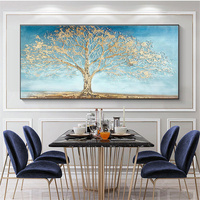 100% peint à la main mur Art décor à la maison arbre photos peinture arbre doré peinture à l'huile feuille d'or Art