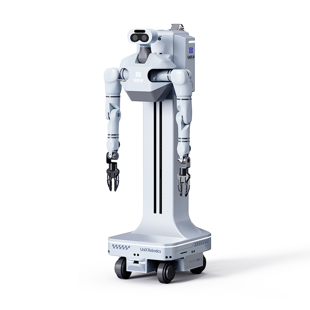 Unix AI Panther Wheeled Full Size Bionic Humanoid Robot Autonomous Navigation with Robotic Arm