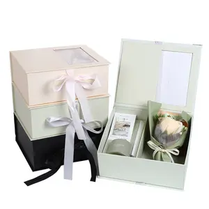 Usine oem vente chaude Rose Savon Fleur Saint Valentin boîte cadeau en papier pvc fenêtre emballage parfait boîte cadeau de fête des mères