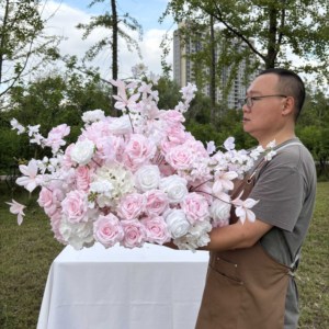 Haute qualité 60cm blanc et rose Bouquet de mariage artificiel Style moderne boule de fleur en soie centres de table pour les décorations - Product Image 6