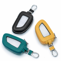Porte-clés de voiture en cuir PU orange avec fermeture éclair incurvée et fenêtre transparente pour télécommande automobile