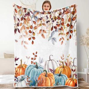 Autumn <b>Pumpkin</b> and Leaves Flannel <b>Blanket</b> Throw <b>Blanket</b> Nap <b>Blanket</b> Skin Friendly Reversible for Winter Warmth Custom Print OEM - Product Image 6
