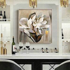 Arte acrílico abstracto de flor para pared, lienzo grande pintado a mano, Retro, blanco, dorado, gris, arte de <span class=keywords><strong>flores</strong></span> <span class=keywords><strong>al</strong></span> óleo, 100% - Product Image 6