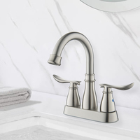Keran Wastafel Satu Lubang Premium Modern Berbahan Kuningan Nikel Brushed dengan Katup Keramik, Pencampur Air Panas Dingin untuk Kamar Mandi