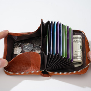Lớp chính hãng da bò đa chức năng RFID Chống Trộm đồng xu Ví thẻ tín dụng chủ tài liệu trường hợp thẻ clipaccordion phong cách - Product Image 3