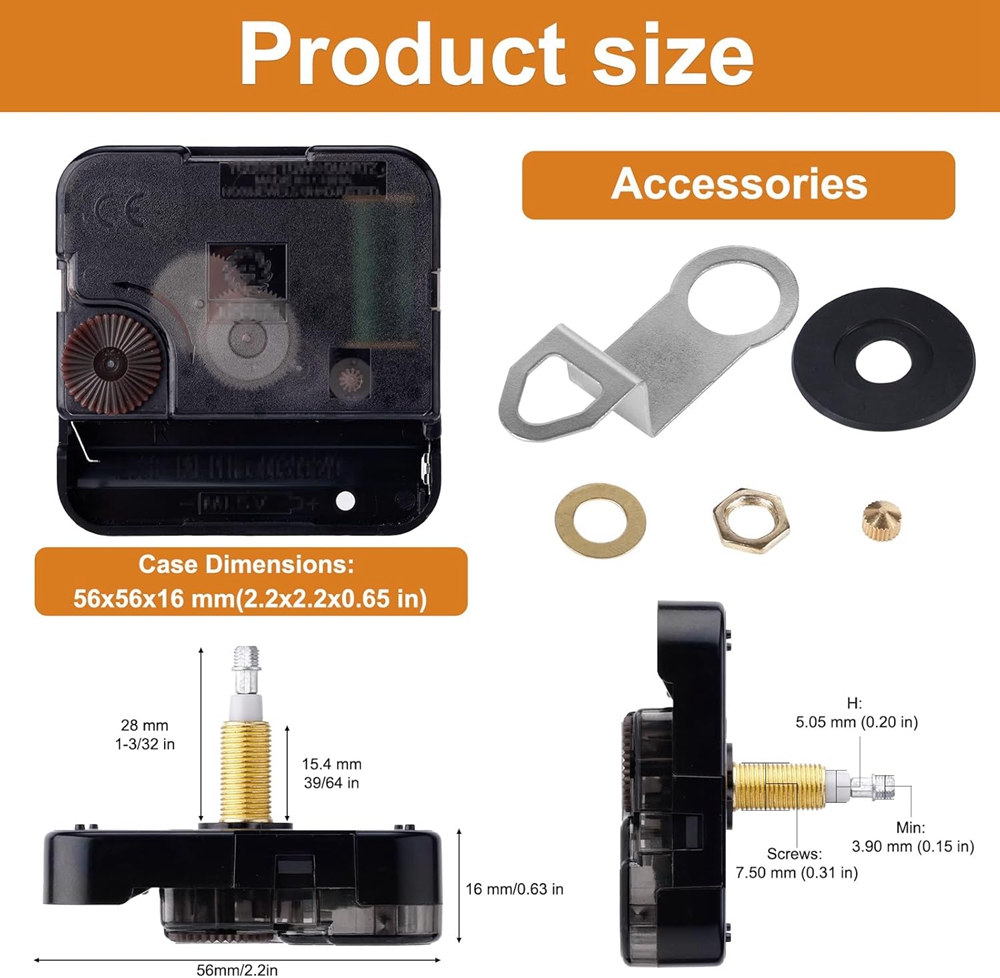 Quartz 12888 Movement Replacement Set for Wall Clocks