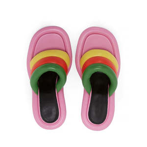 Sandalias de tacón de mula de verano de Color personalizado, zapatillas cuadradas con punta abierta, tacones altos, sandalias sexis infladas de PU con tacón a juego - Product Image 4