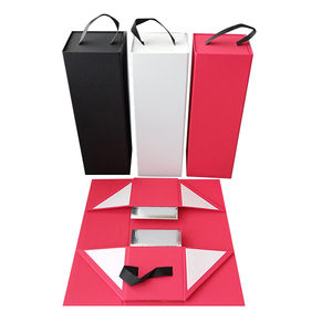 Unique whiskey gift box foldable magnetic cardboard wine box with handle custom closure sparkling wine glasses box